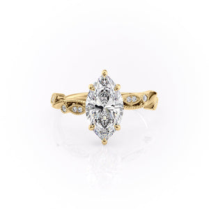 The Robin Set  With A 1 Carat Marquise 18K Yellow Gold Moissanite