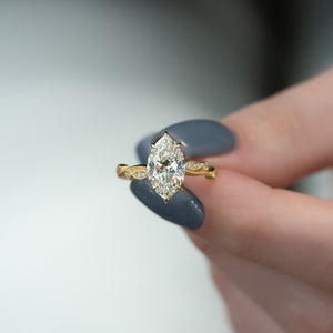 The Robin Set  With A 2 Carat Marquise 18K Yellow Gold Moissanite