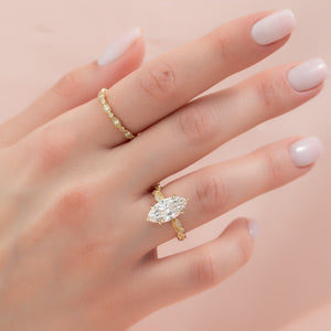 The Robin Set  With A 2 Carat Marquise 18K Yellow Gold Moissanite