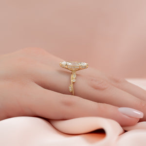 The Robin Set  With A 2 Carat Marquise 18K Yellow Gold Moissanite