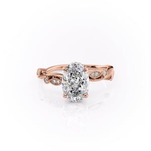 The Robin Set With A 1.5 Carat Oval 14K Rose Gold Lab Diamond
