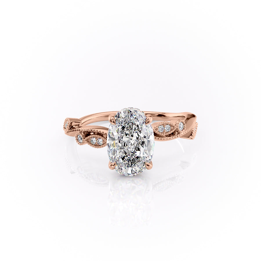 The Robin Set With A 2 Carat Oval 14K Rose Gold Lab Diamond