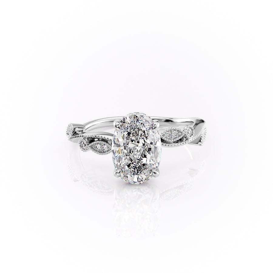 The Robin Set With A 3 Carat Oval 18K White Gold Lab Diamond