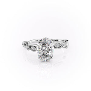 The Robin Set  With A 1 Carat Oval 14K White Gold Moissanite