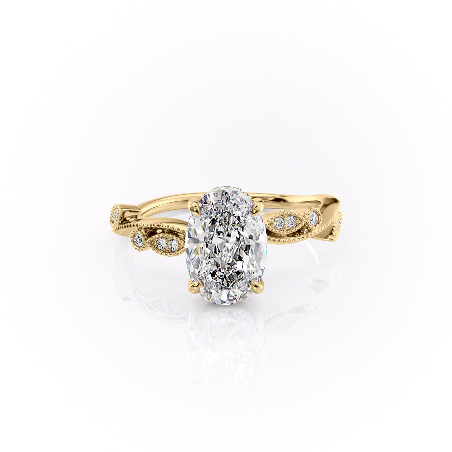 The Robin Set  With A 1.5 Carat Oval 18K Yellow Gold Moissanite