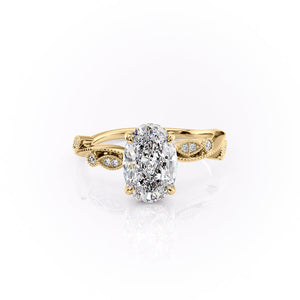 The Robin Set With A 3 Carat Oval 18K Yellow Gold Lab Diamond