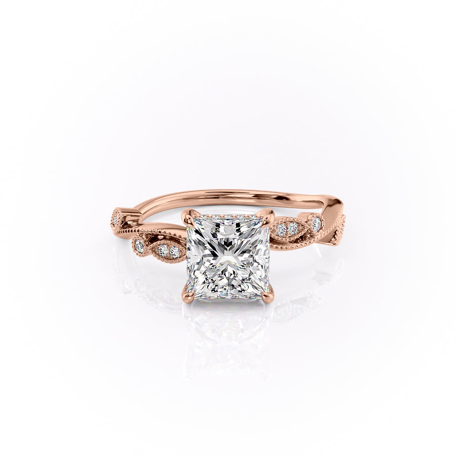 The Robin Set  With A 3 Carat Princess 14K Rose Gold Moissanite