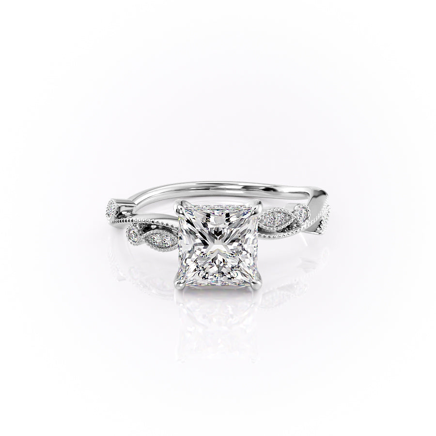The Robin Set  With A 2 Carat Princess 18K White Gold Moissanite