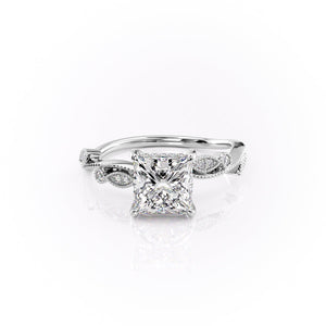 The Robin Set  With A 4 Carat Princess 18K White Gold Moissanite