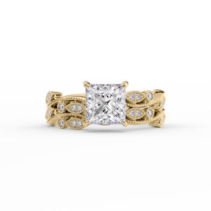 The Robin Set  With A 2.5 Carat Princess 18K Yellow Gold Moissanite