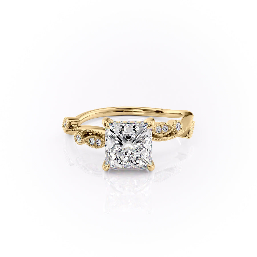 The Robin Set  With A 1.5 Carat Princess 18K Yellow Gold Moissanite