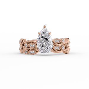 The Robin Set  With A 2.5 Carat Pear 14K Rose Gold Moissanite