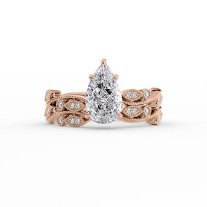 The Robin Set  With A 3.5 Carat Pear 14K Rose Gold Moissanite