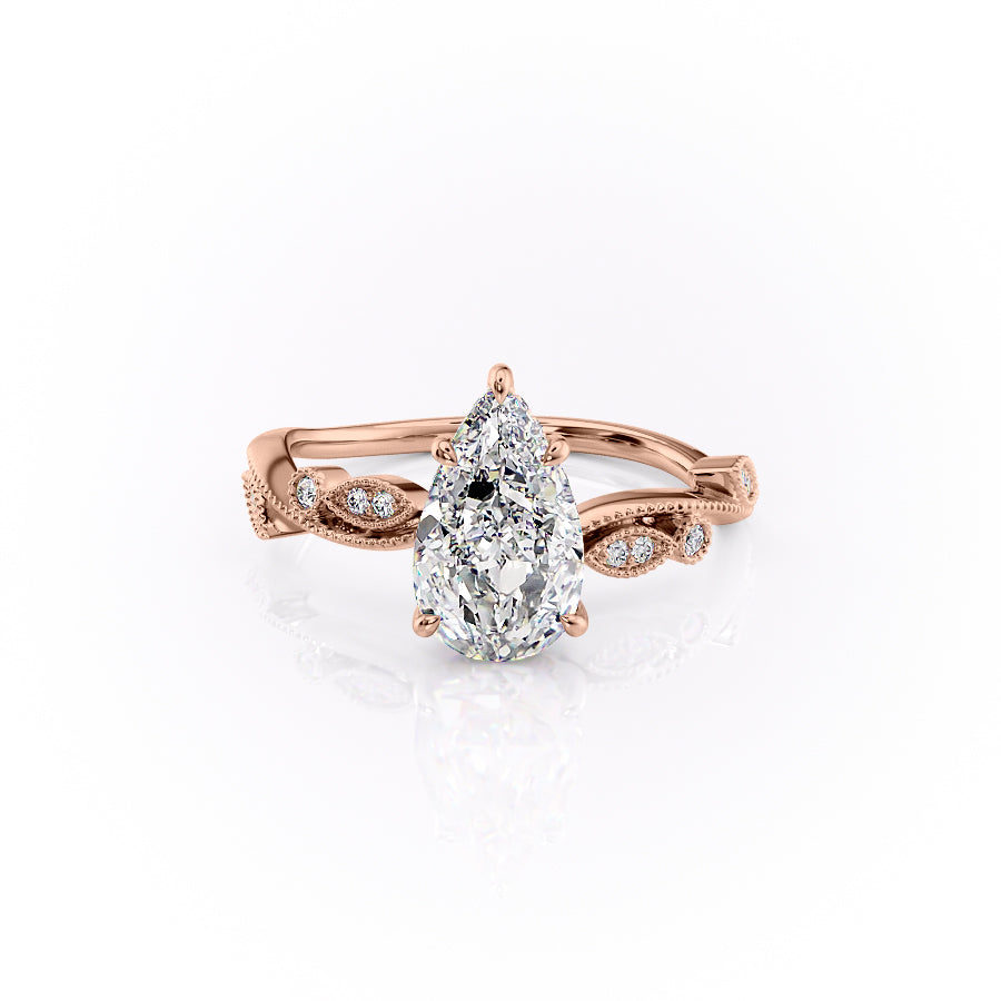 The Robin Set  With A 3.5 Carat Pear 14K Rose Gold Moissanite