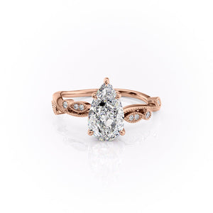 The Robin Set  With A 3.5 Carat Pear 14K Rose Gold Moissanite