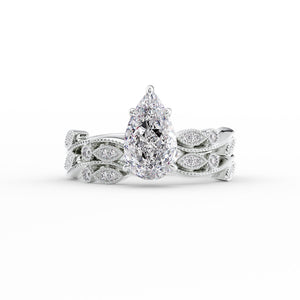 The Robin Set With A 1 Carat Pear 18K White Gold Lab Diamond