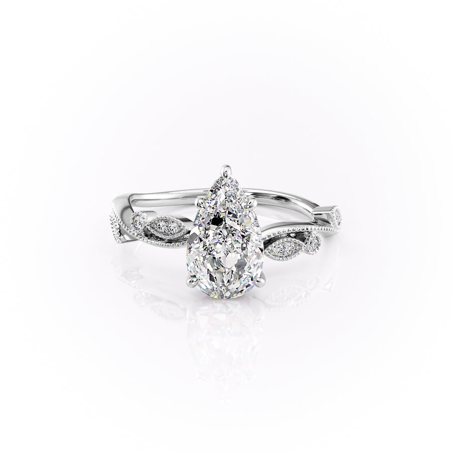 The Robin Set With A 1.5 Carat Pear 18K White Gold Lab Diamond