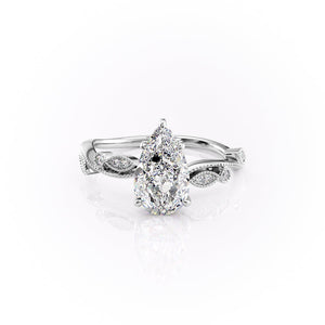 The Robin Set With A 3 Carat Pear 14K White Gold Lab Diamond