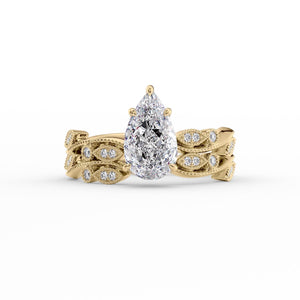 The Robin Set With A 1 Carat Pear 18K Yellow Gold Lab Diamond