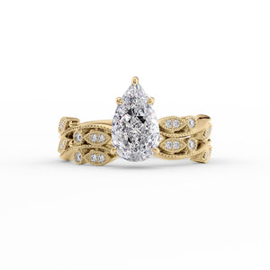 The Robin Set  With A 5 Carat Pear 14K Yellow Gold Moissanite