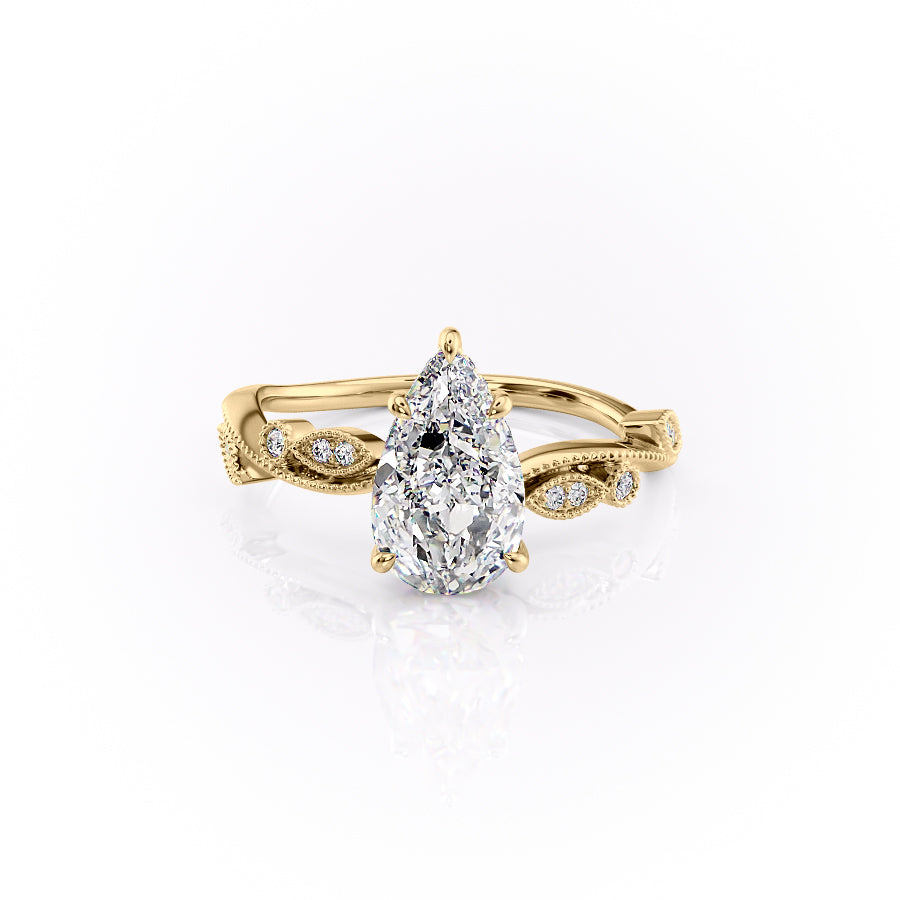 The Robin Set With A 2 Carat Pear 14K Yellow Gold Lab Diamond