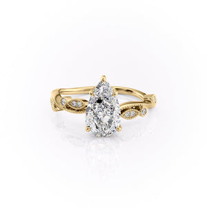 The Robin Set With A 3 Carat Pear 18K Yellow Gold Lab Diamond