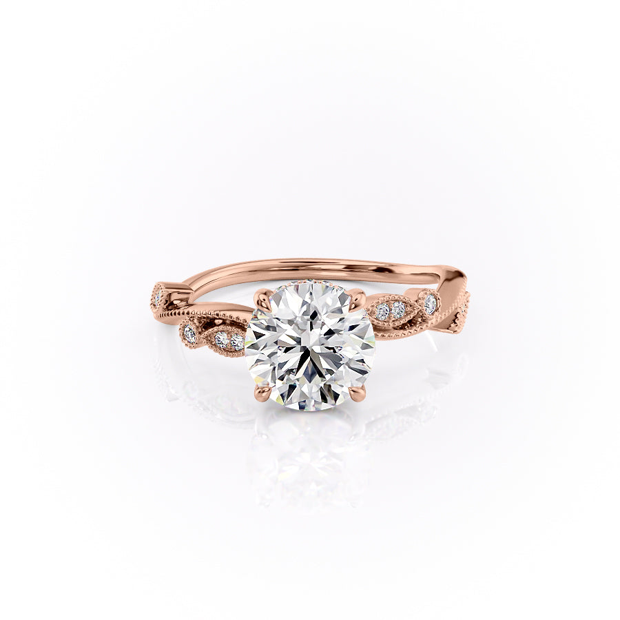 The Robin Set With A 2.5 Carat Round 14K Rose Gold Lab Diamond