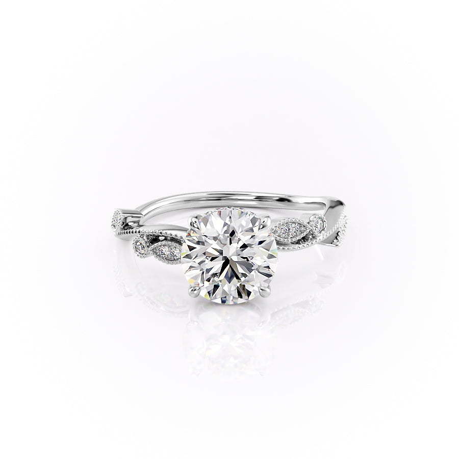 The Robin Set  With A 3 Carat Round 14K White Gold Moissanite
