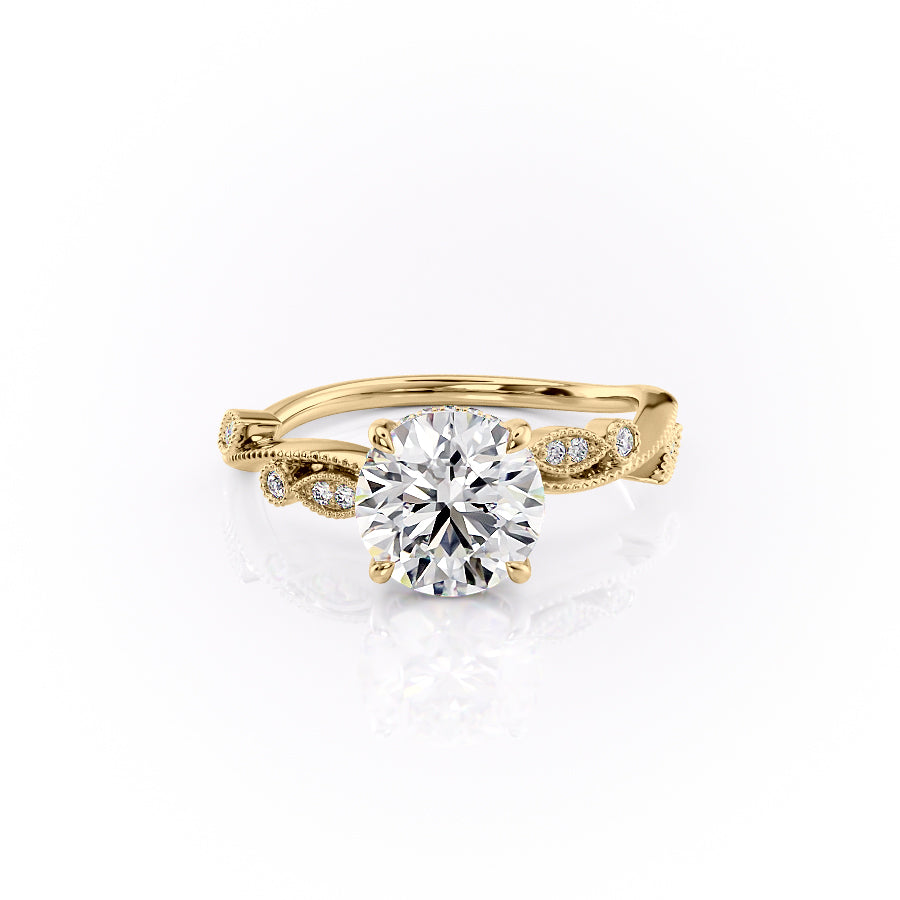 The Robin Set  With A 1 Carat Round 14K Yellow Gold Moissanite