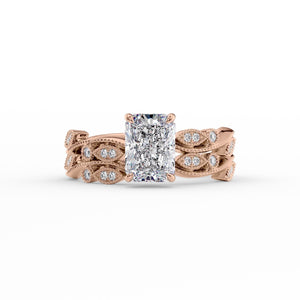 The Robin Set  With A 5 Carat Radiant 18K Rose Gold Moissanite