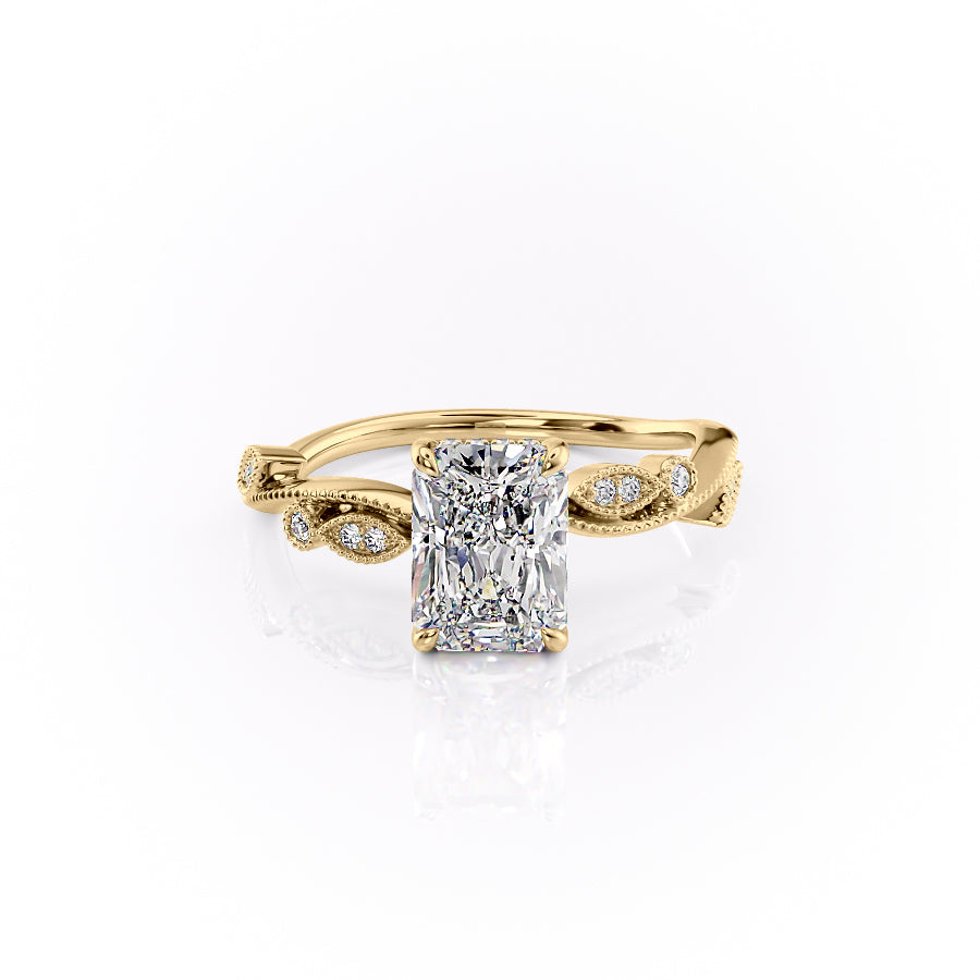 The Robin Set With A 1.5 Carat Radiant 18K Yellow Gold Lab Diamond