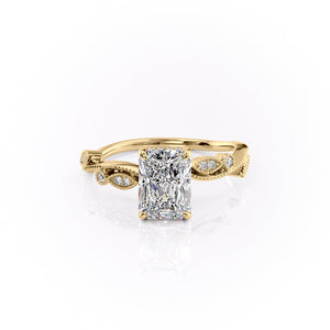 The Robin Set  With A 3.5 Carat Radiant 18K Yellow Gold Moissanite