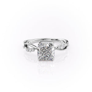 The Daisy Set With A 2 Carat Cushion 18K White Gold Lab Diamond