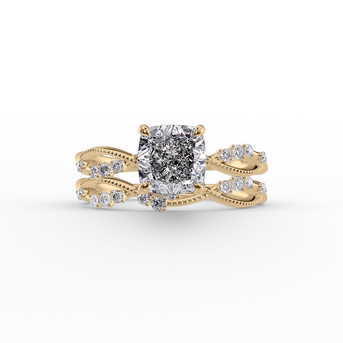 The Daisy Set With A 1 Carat Cushion 18K Yellow Gold Lab Diamond