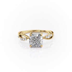 The Daisy Set With A 1 Carat Cushion 18K Yellow Gold Lab Diamond