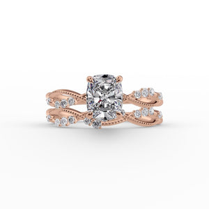 The Daisy Set  With A 1.5 Carat E. Cushion 18K Rose Gold Moissanite