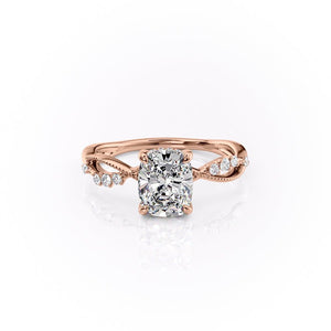 The Daisy Set  With A 1.5 Carat E. Cushion 18K Rose Gold Moissanite