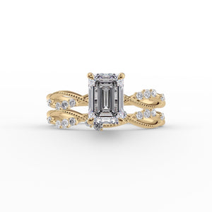 The Daisy Set  With A 3 Carat Emerald 18K Yellow Gold Moissanite