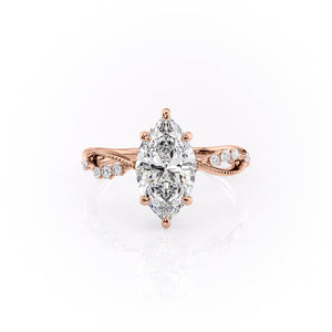 The Daisy Set  With A 4 Carat Marquise 14K Rose Gold Moissanite