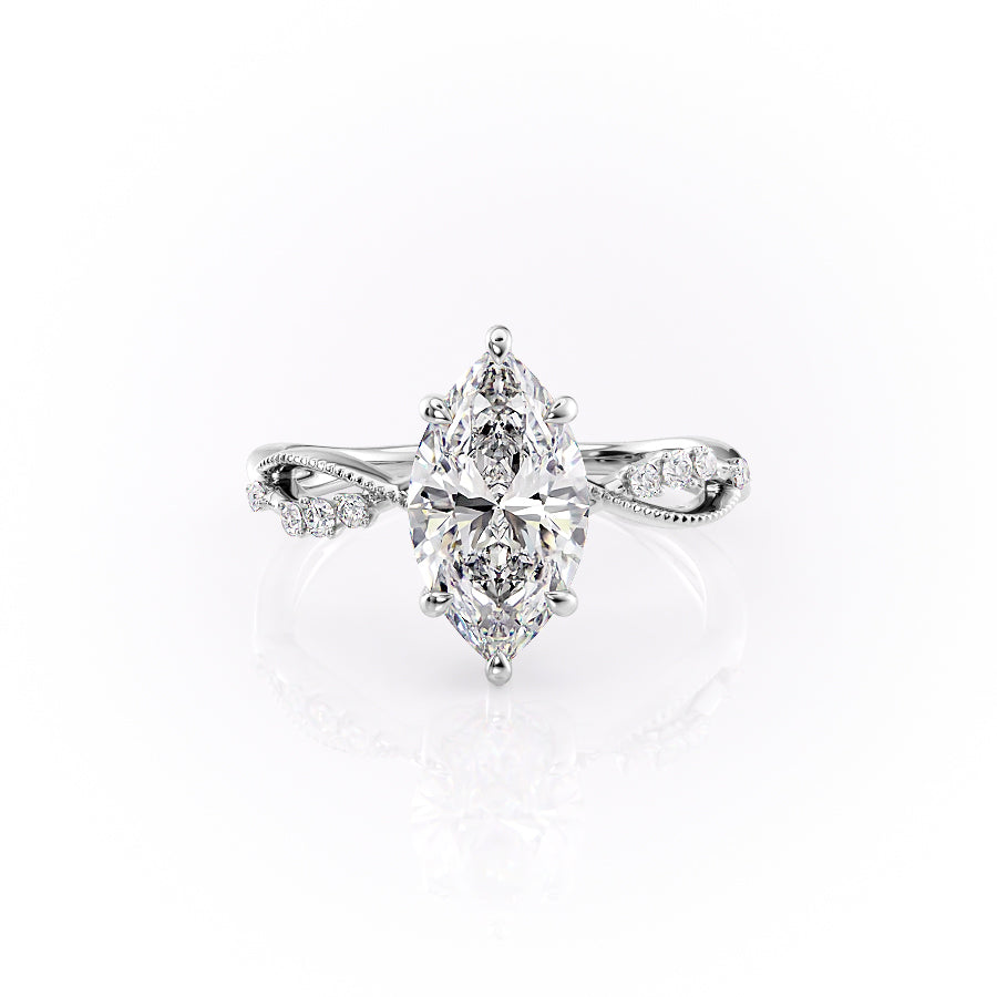 The Daisy Set With A 3 Carat Marquise 18K White Gold Lab Diamond