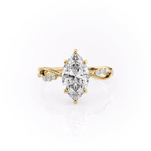 The Daisy Set  With A 3 Carat Marquise 18K Yellow Gold Moissanite