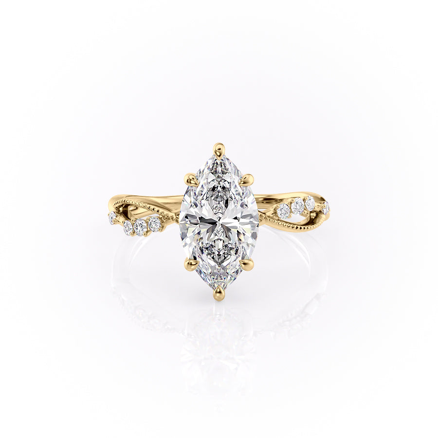 The Daisy Set With A 1 Carat Marquise 18K Yellow Gold Lab Diamond