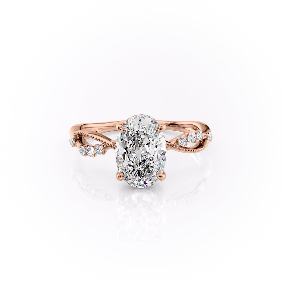 The Daisy Set With A 2 Carat Oval 14K Rose Gold Lab Diamond