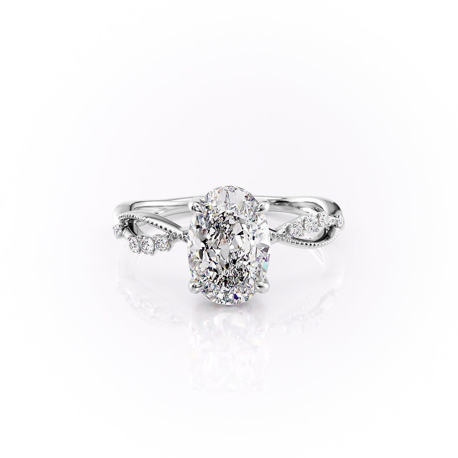 The Daisy Set  With A 1.5 Carat Oval 18K White Gold Moissanite
