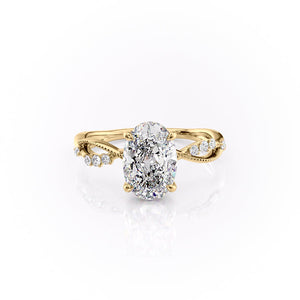 The Daisy Set  With A 1 Carat Oval 18K Yellow Gold Moissanite