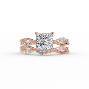 The Daisy Set  With A 3 Carat Princess 14K Rose Gold Moissanite