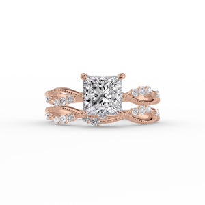 The Daisy Set  With A 1.5 Carat Princess 14K Rose Gold Moissanite