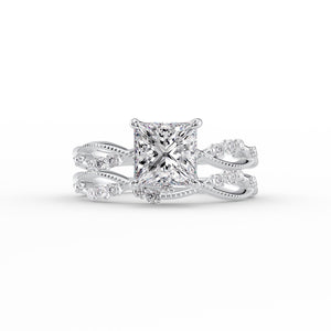 The Daisy Set  With A 3 Carat Princess 14K White Gold Moissanite