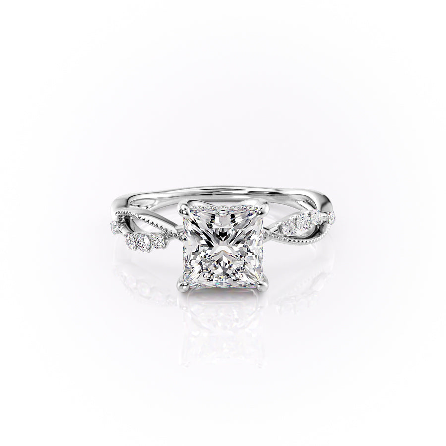 The Daisy Set  With A 2.5 Carat Princess 14K White Gold Moissanite