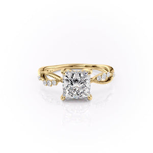 The Daisy Set  With A 3 Carat Princess 18K Yellow Gold Moissanite